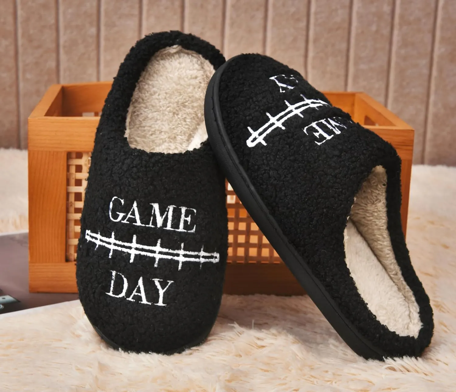 INMINPIN Women Men Ball Sports Slippers Soft Curly Plush House Shoes Cozy Bedroom Slippers Indoor Outdoor with Non Slip Sole for Sports Fan