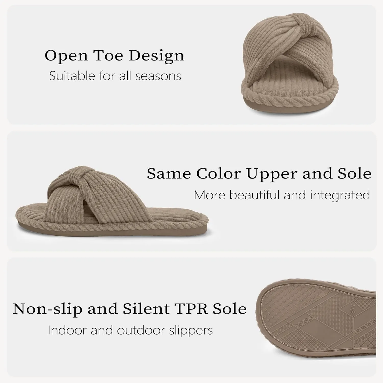 IPSAE Summer House Slippers for Woman Memory Foam Open Toe Slippers Corduroy Cross Bow Womens Slipper Slides Comfy Indoor Bedroom Slip On Shoes