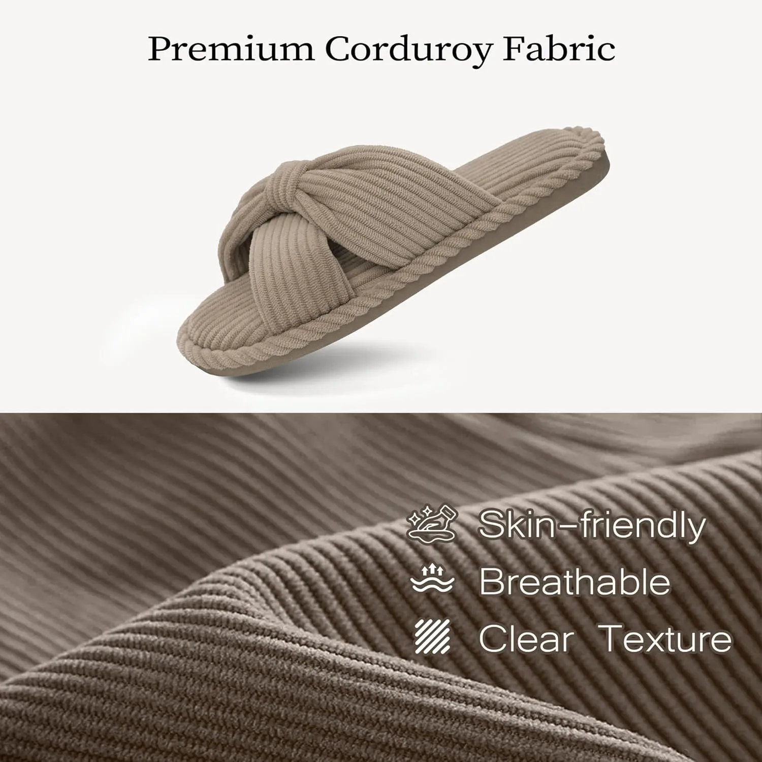 IPSAE Summer House Slippers for Woman Memory Foam Open Toe Slippers Corduroy Cross Bow Womens Slipper Slides Comfy Indoor Bedroom Slip On Shoes