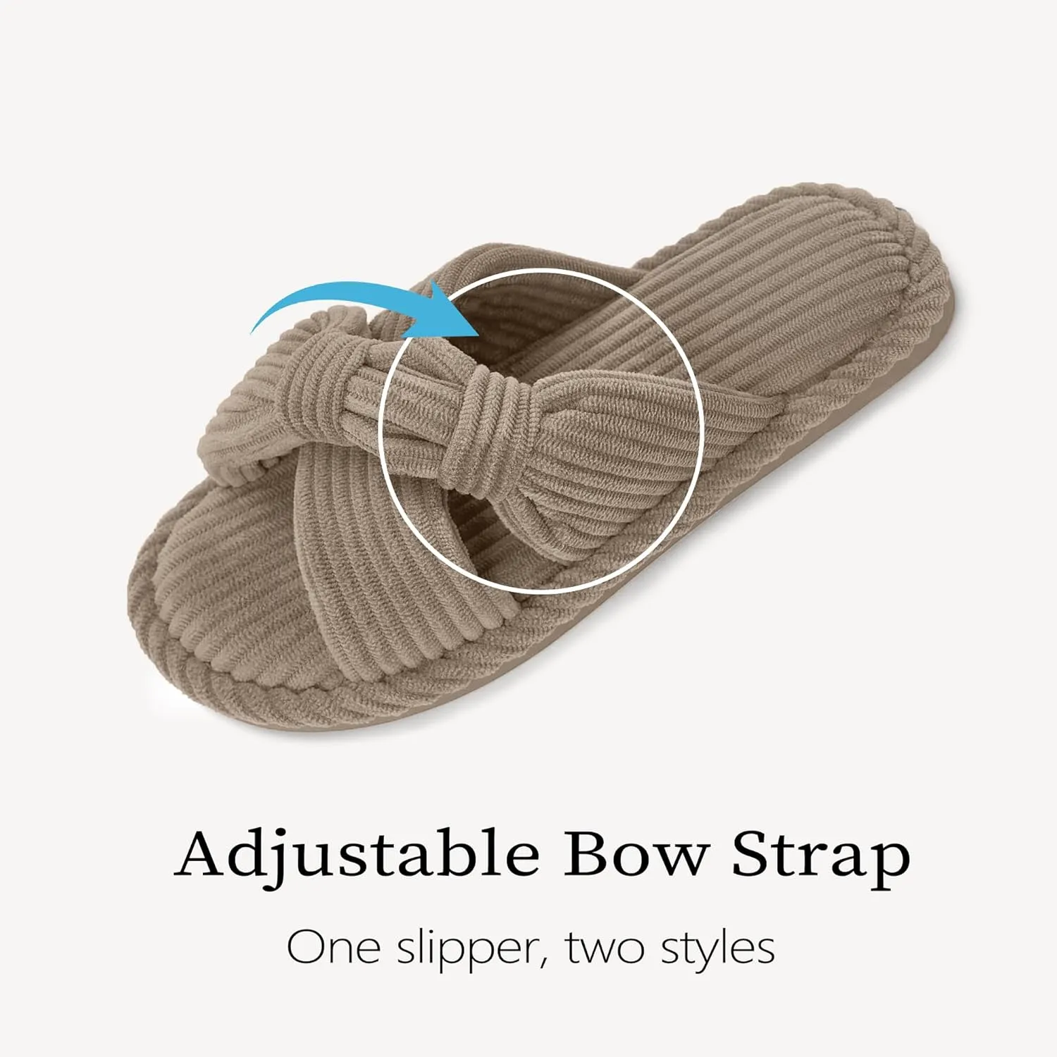 IPSAE Summer House Slippers for Woman Memory Foam Open Toe Slippers Corduroy Cross Bow Womens Slipper Slides Comfy Indoor Bedroom Slip On Shoes