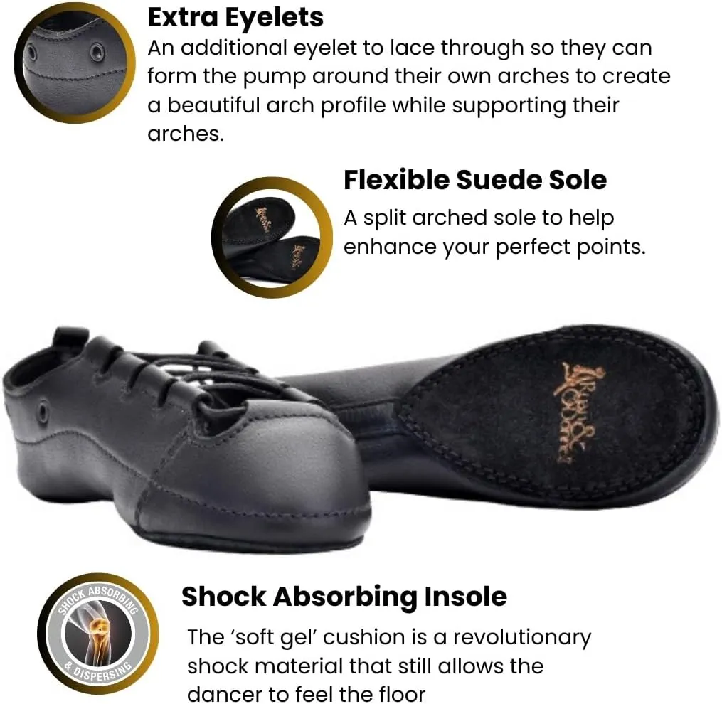Irish Dance Pumps Soft Shoes - Leather Upper, Split Sole, Shock Absorbing Insole - UK Sizes