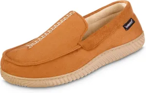 isotoner Men's Liam Microsuede Moccasin Slipper with Memory Foam, Microterry Lining, Versatile Sole