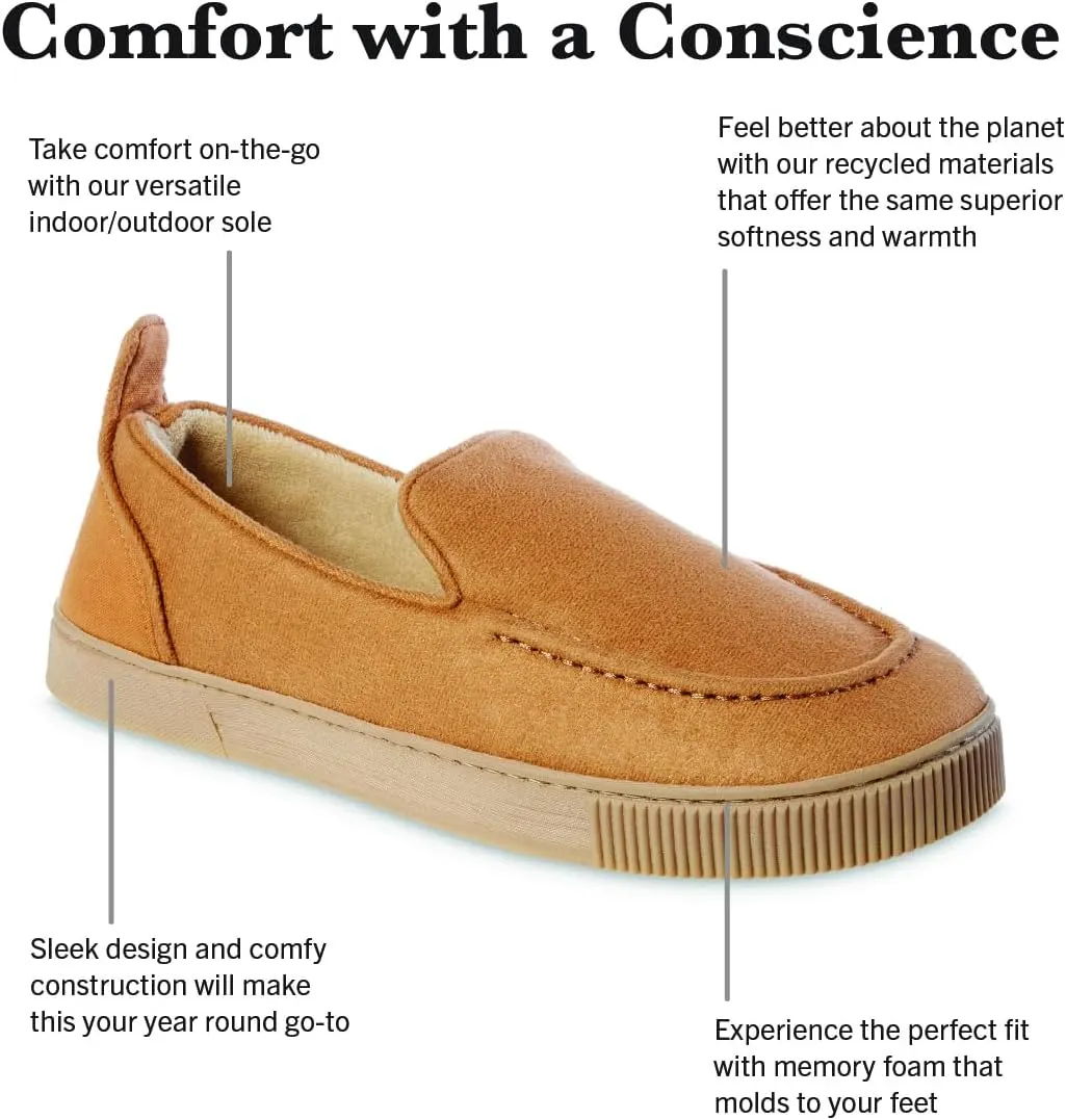 isotoner Men's Microsuede and Canvas Closed Back Slipper: Indoor/Outdoor, Memory Foam, Machine Wash