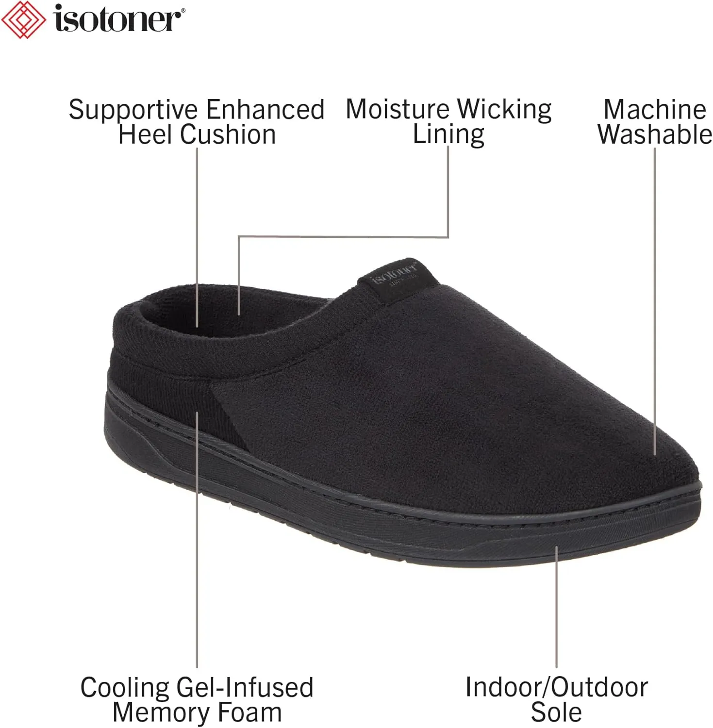 isotoner Men's Microterry Jake Clog Slipper-with Gel Infused Memory Foam