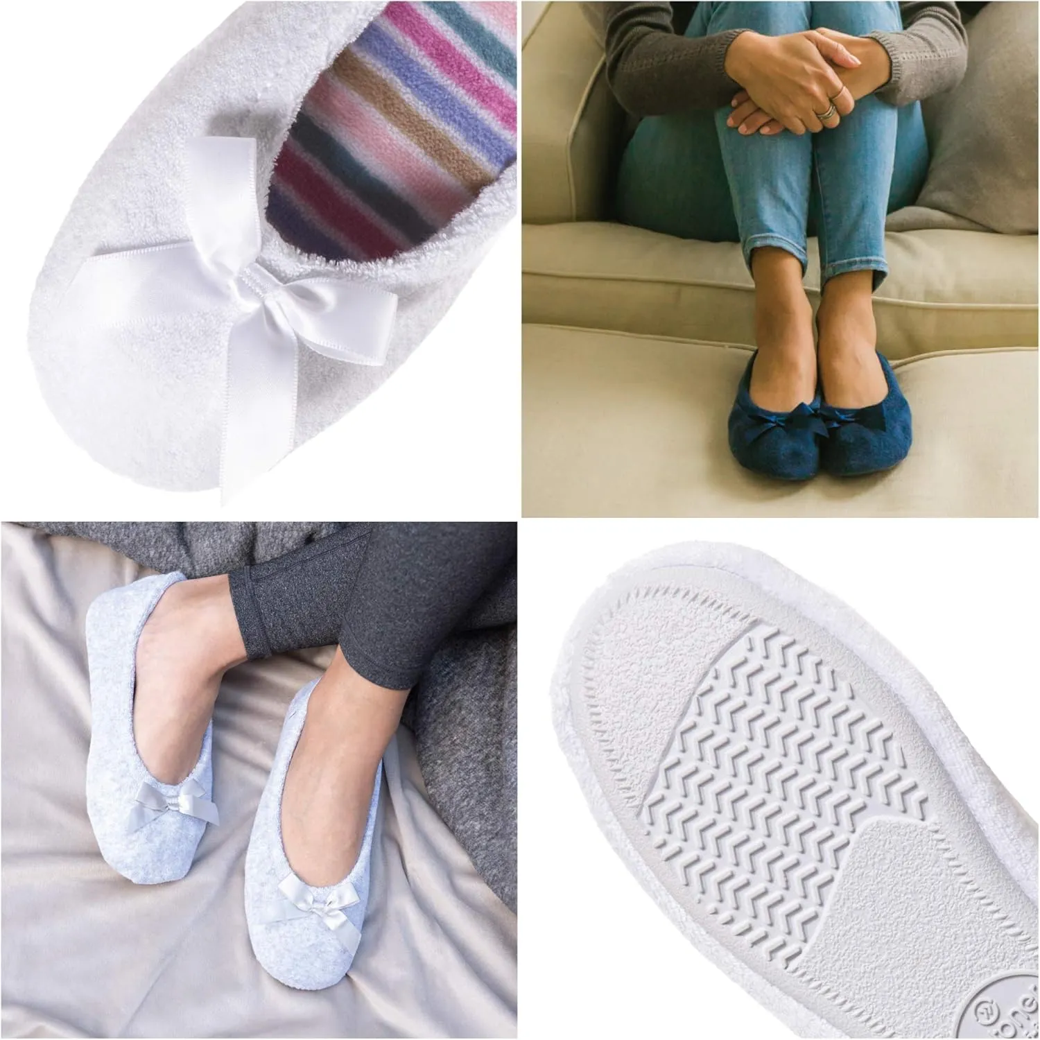 Isotoner Women’s Classic Terry Ballerina Slipper: Soft, Breathable, Terry Lined, Satin Bow, Secure Fit