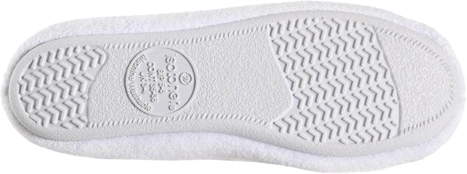 Isotoner Women’s Classic Terry Ballerina Slipper: Soft, Breathable, Terry Lined, Satin Bow, Secure Fit