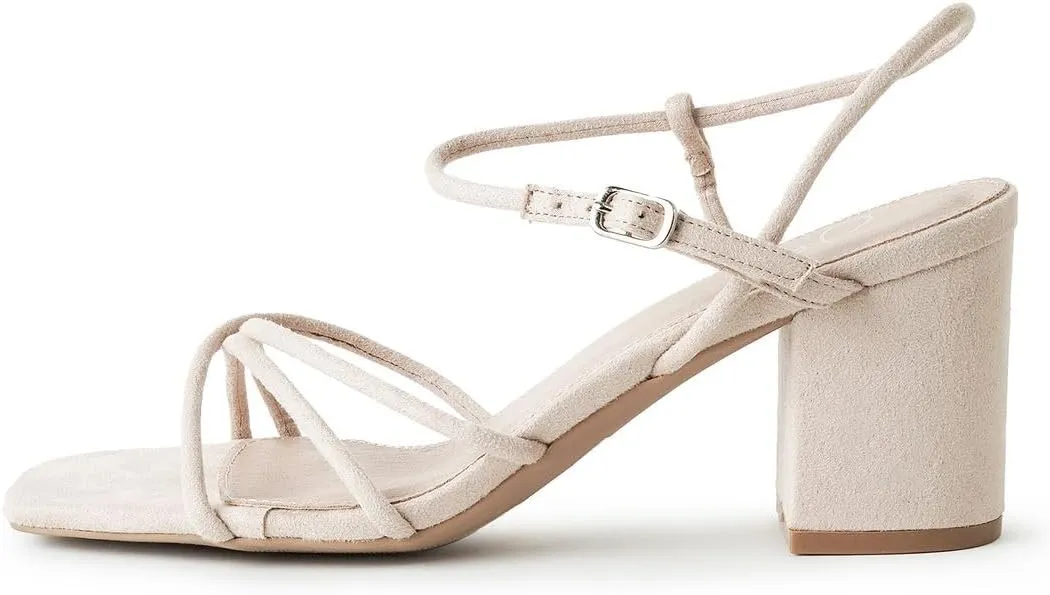 J. Adams Camila Sandals for Women - Square Open Toe Strappy Mid Block Heels