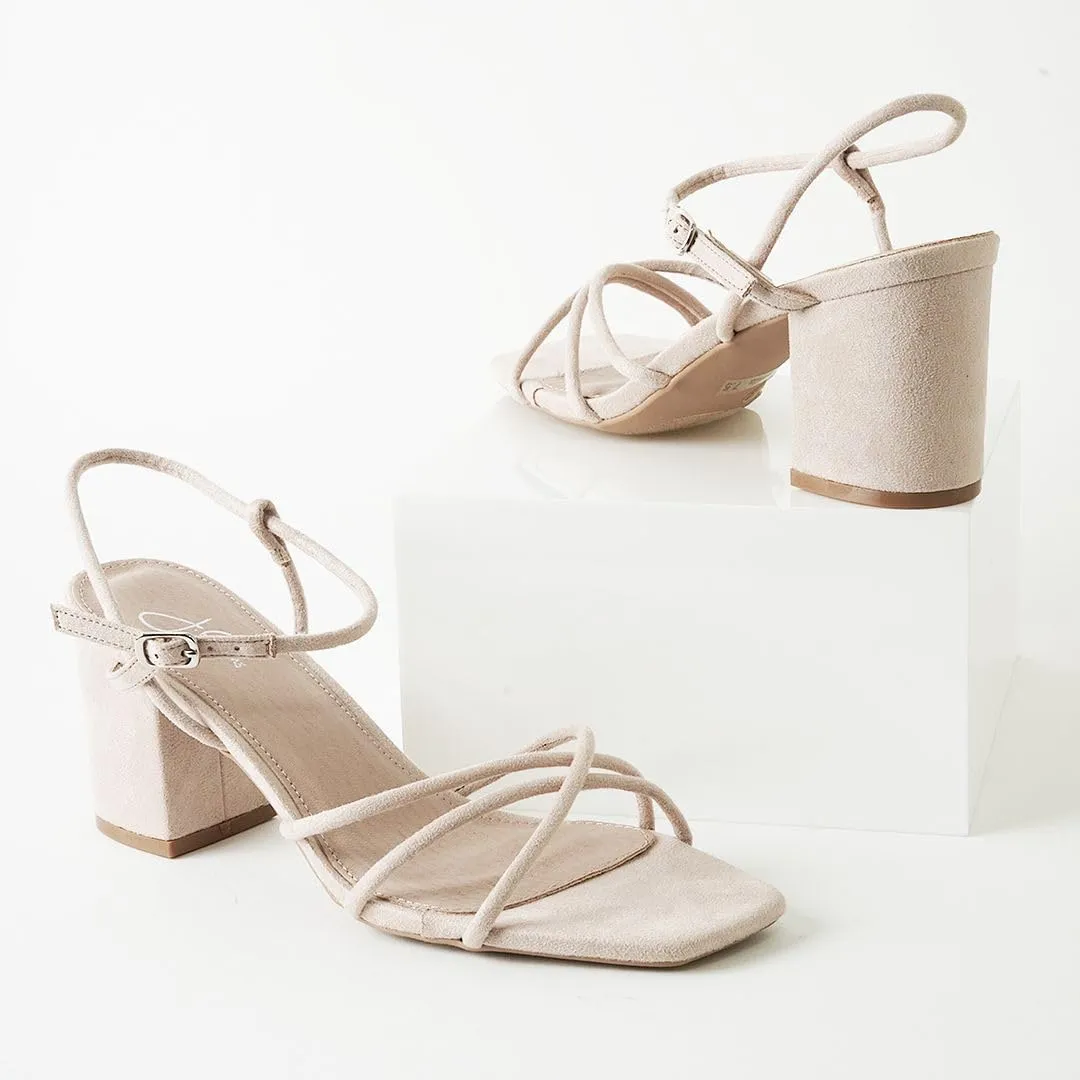 J. Adams Camila Sandals for Women - Square Open Toe Strappy Mid Block Heels