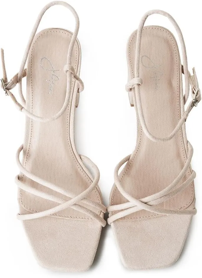 J. Adams Camila Sandals for Women - Square Open Toe Strappy Mid Block Heels