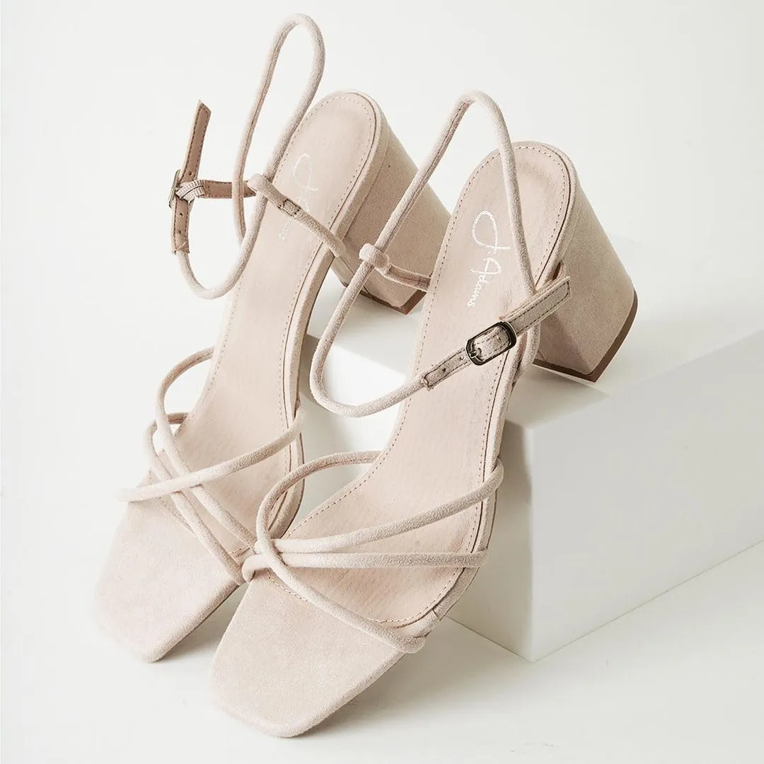 J. Adams Camila Sandals for Women - Square Open Toe Strappy Mid Block Heels