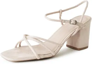 J. Adams Camila Sandals for Women - Square Open Toe Strappy Mid Block Heels