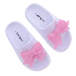 Jane Marie Kids Eloise Open Toe Sandal - White with Pink Bow