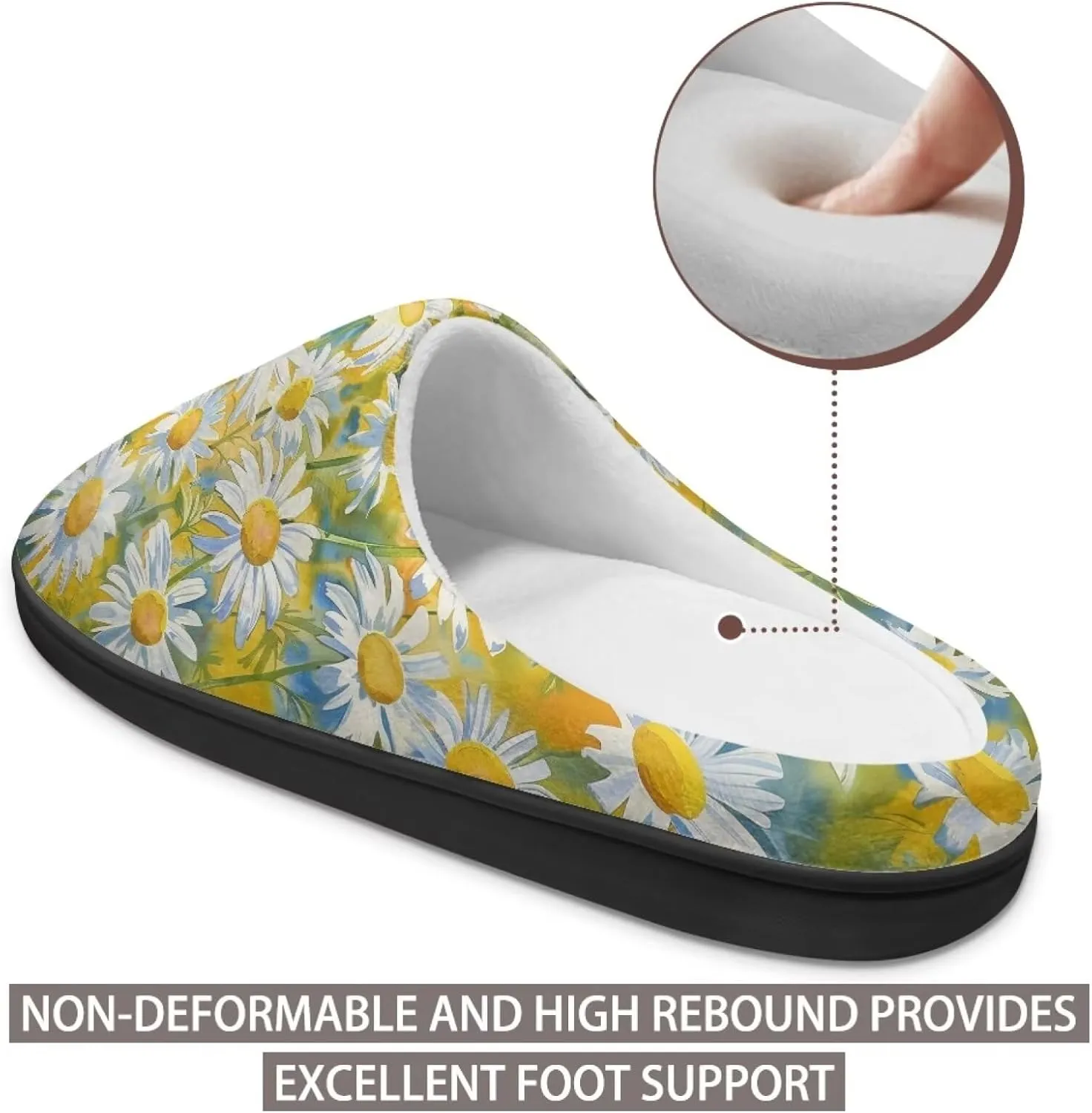Jeiento Women's Indoor Bedroom Slipper Daisy Floral Soft Non Slip Closed Toe House Slippers