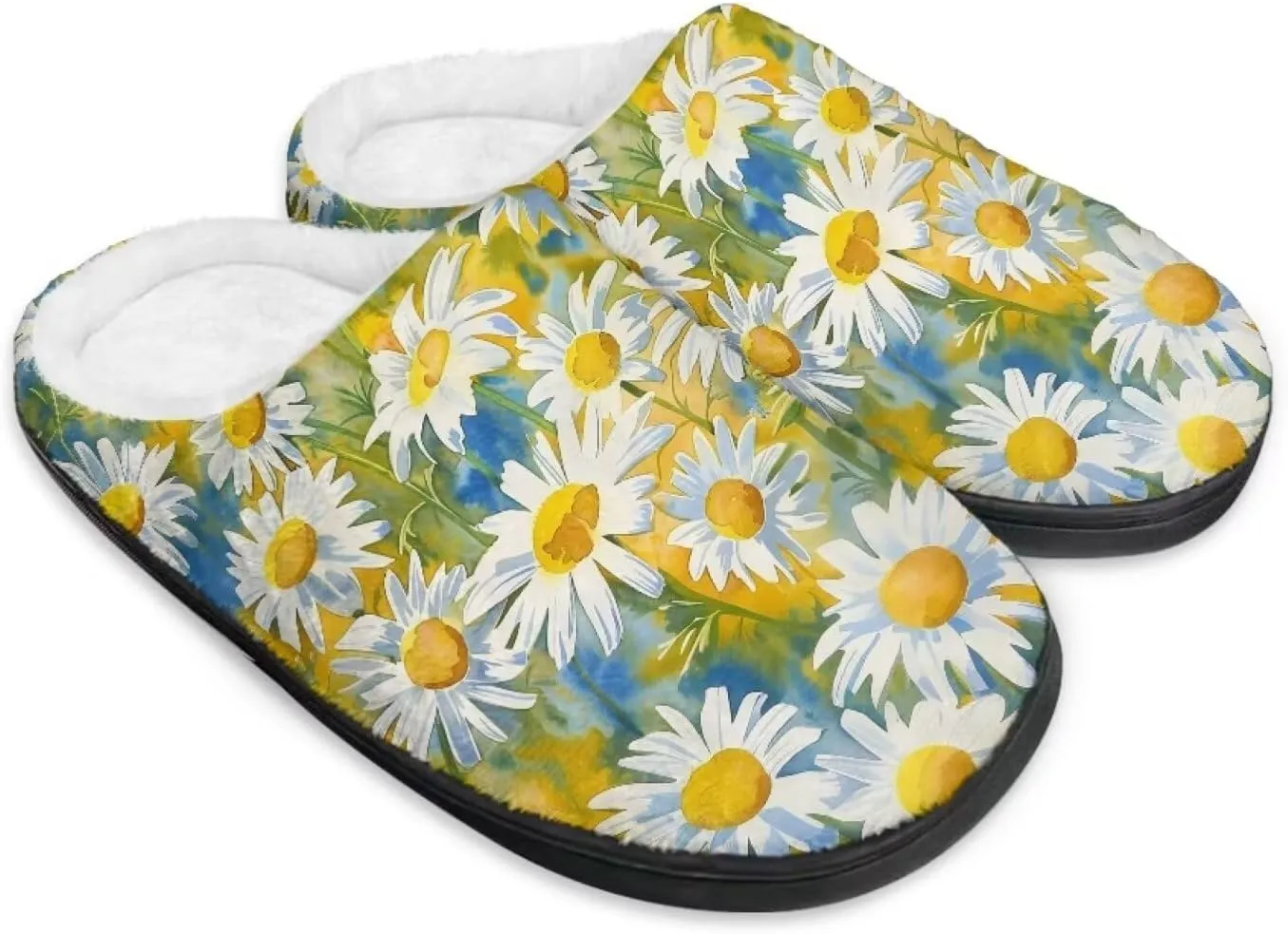 Jeiento Women's Indoor Bedroom Slipper Daisy Floral Soft Non Slip Closed Toe House Slippers
