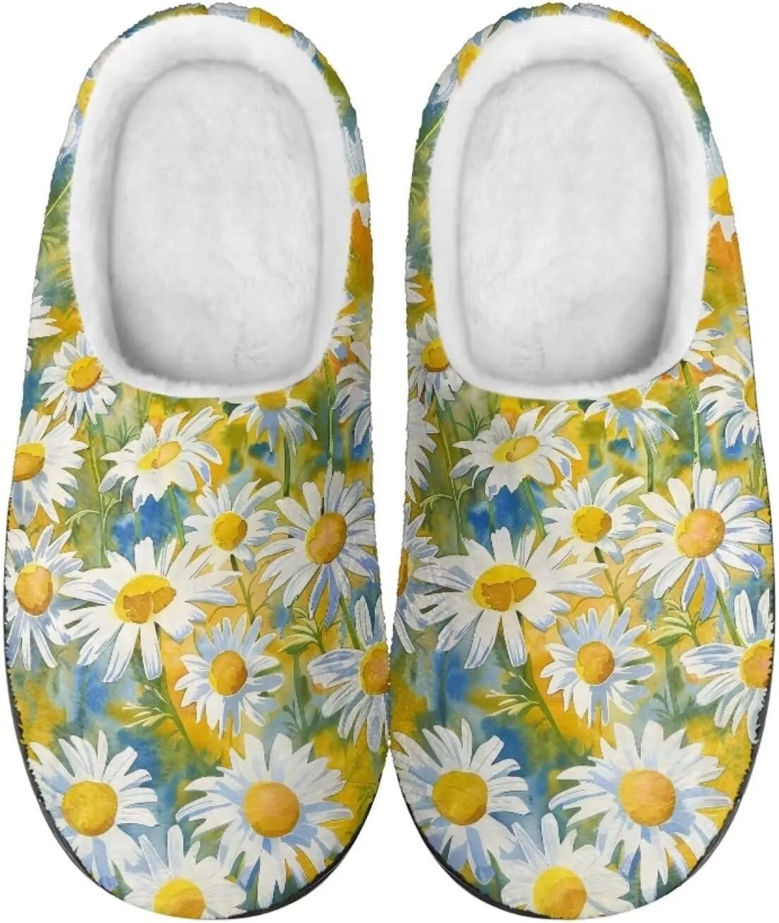Jeiento Women's Indoor Bedroom Slipper Daisy Floral Soft Non Slip Closed Toe House Slippers