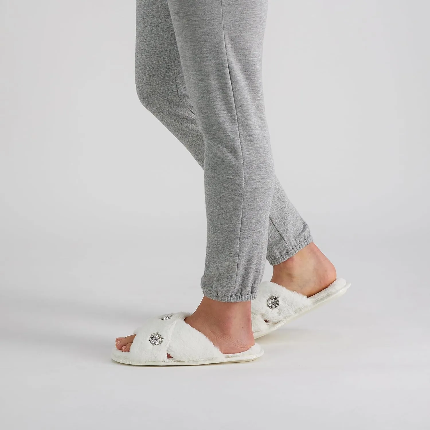 Jessica Simpson Women's Fashion Faux Feather Slide-On Memory Foam Slipper