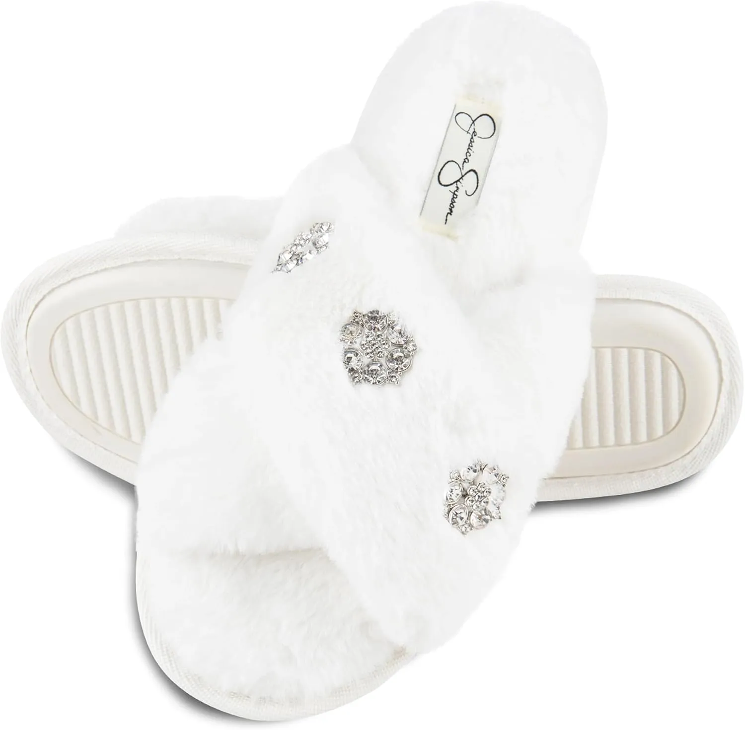 Jessica Simpson Women's Fashion Faux Feather Slide-On Memory Foam Slipper