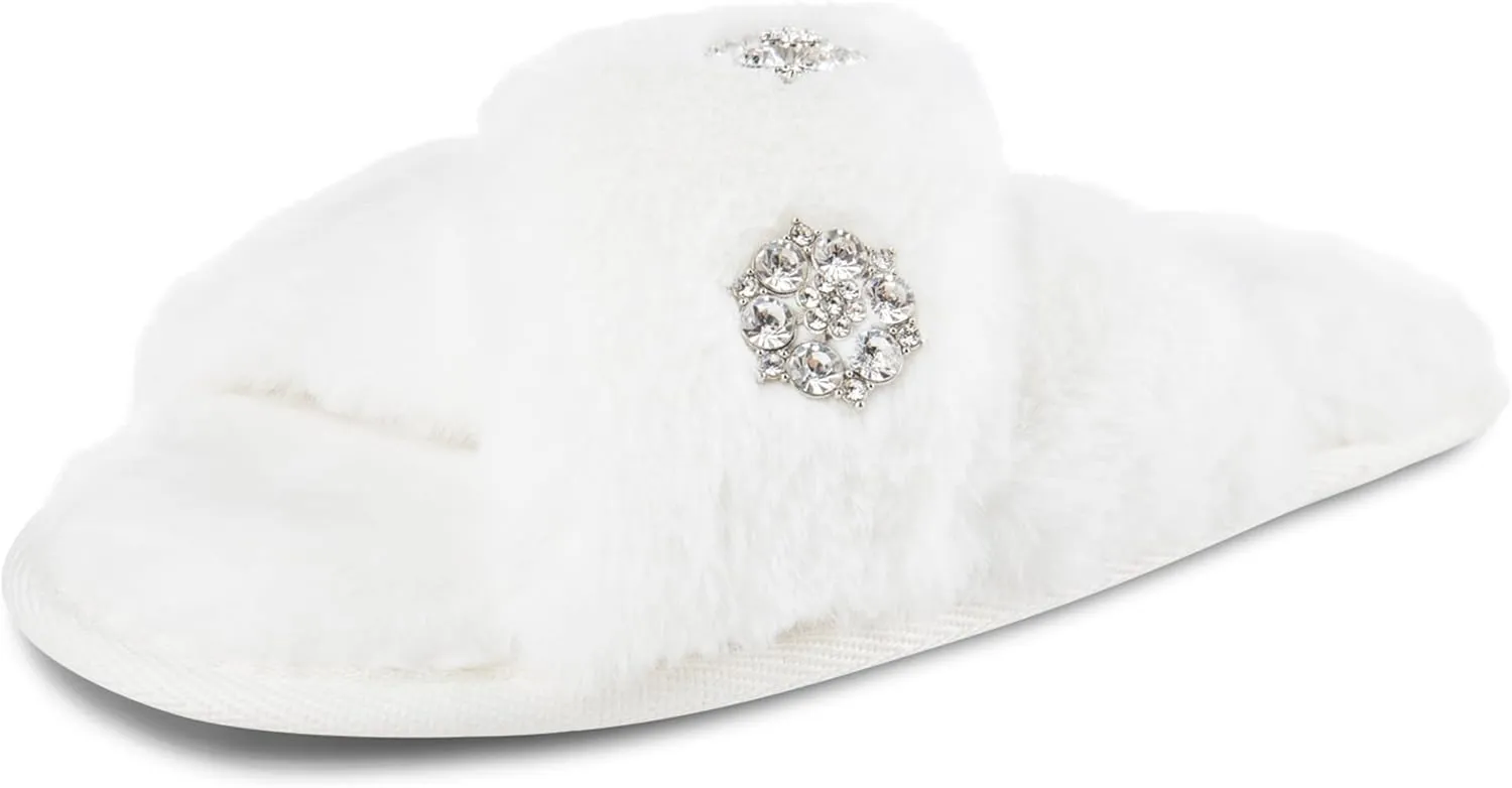 Jessica Simpson Women's Fashion Faux Feather Slide-On Memory Foam Slipper
