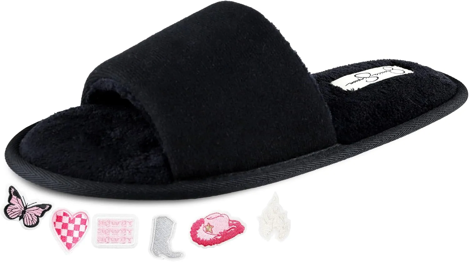 Jessica Simpson Women's Slide-on Open Toe Memory Foam Slippers with Removable Velcro Patches