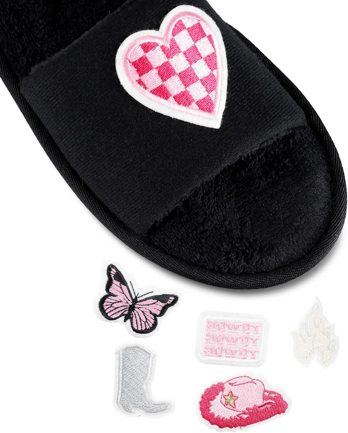 Jessica Simpson Women's Slide-on Open Toe Memory Foam Slippers with Removable Velcro Patches
