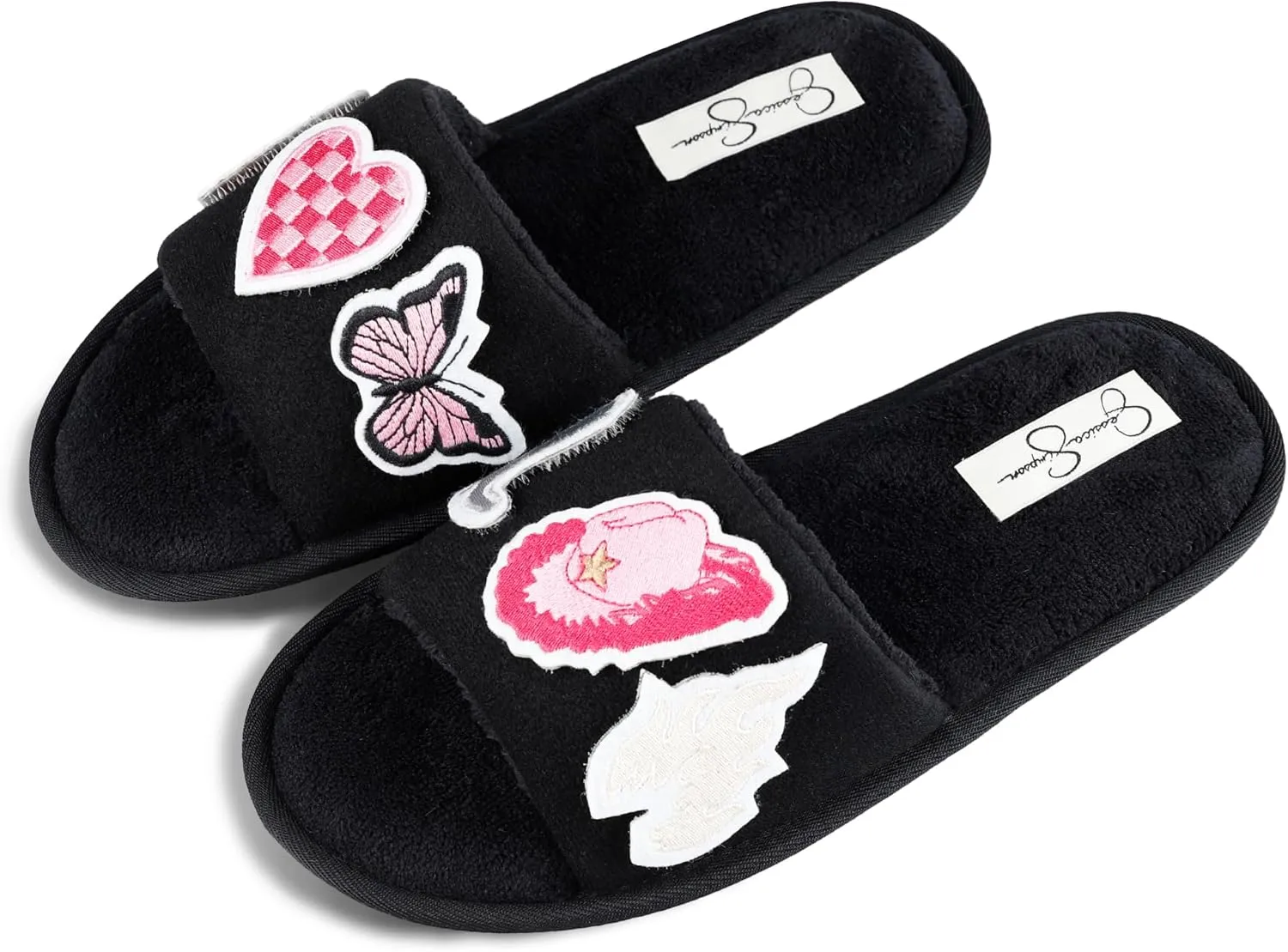 Jessica Simpson Women's Slide-on Open Toe Memory Foam Slippers with Removable Velcro Patches