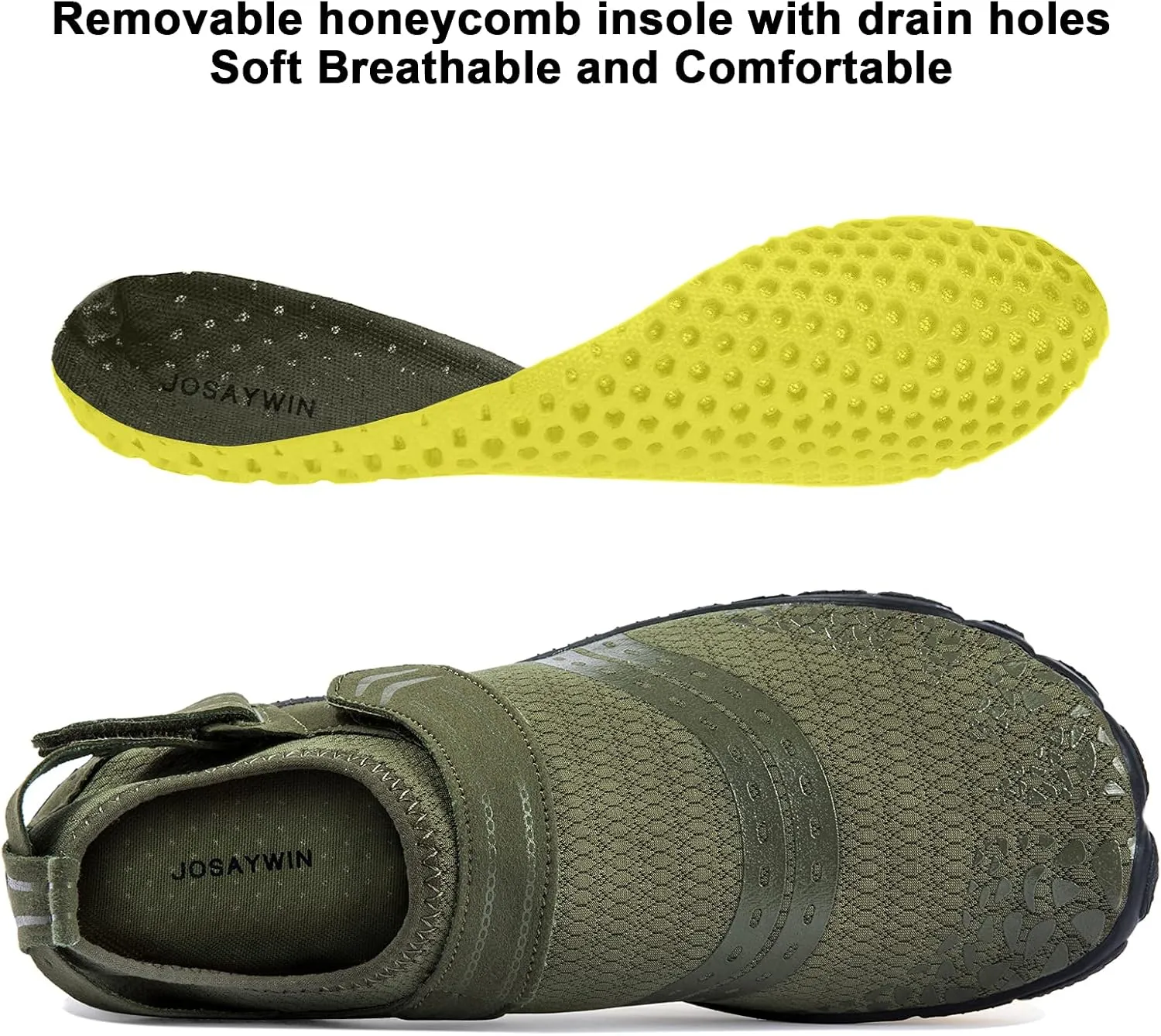 Josaywin Water Shoes for Men Quick Dry Wide Toe Aqua Shoes Adjustable Barefoot Sock for Swim Beach River Pool Surf
