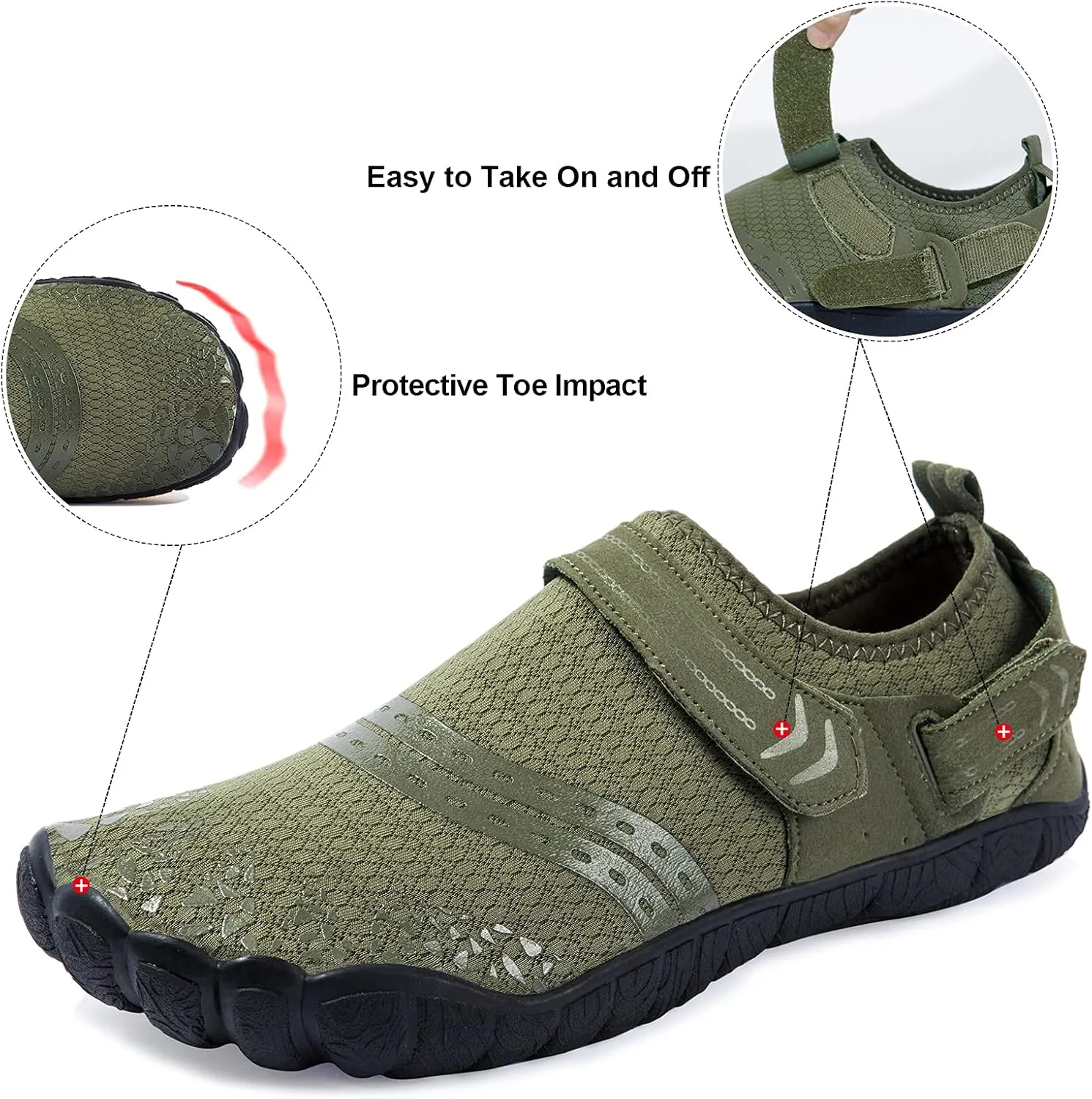 Josaywin Water Shoes for Men Quick Dry Wide Toe Aqua Shoes Adjustable Barefoot Sock for Swim Beach River Pool Surf