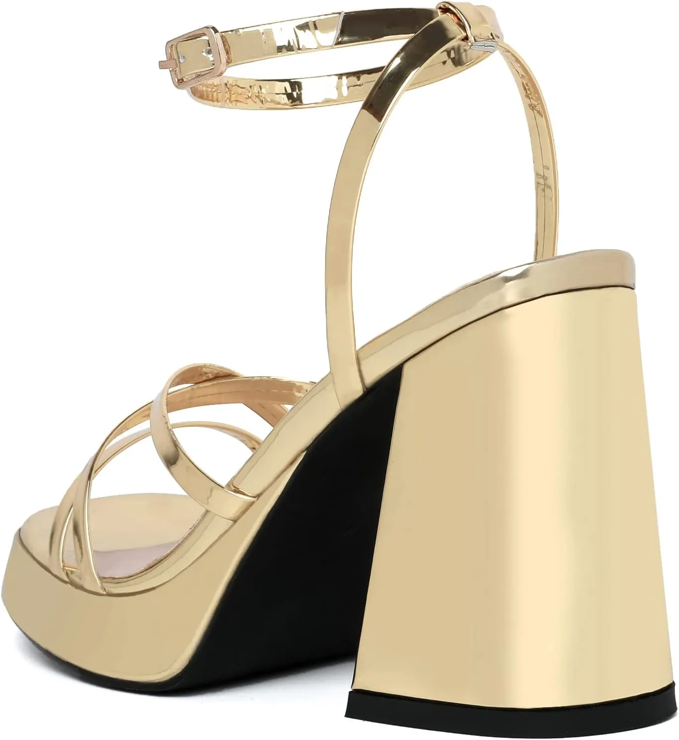 Joseywade Women's Platform Chunky Block High Heels Strappy Ankle Strap Heeled Sandals 4 Inch Open Toe Dress Shoes