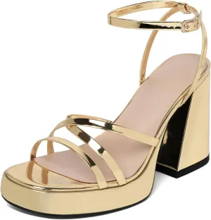 Joseywade Women's Platform Chunky Block High Heels Strappy Ankle Strap Heeled Sandals 4 Inch Open Toe Dress Shoes