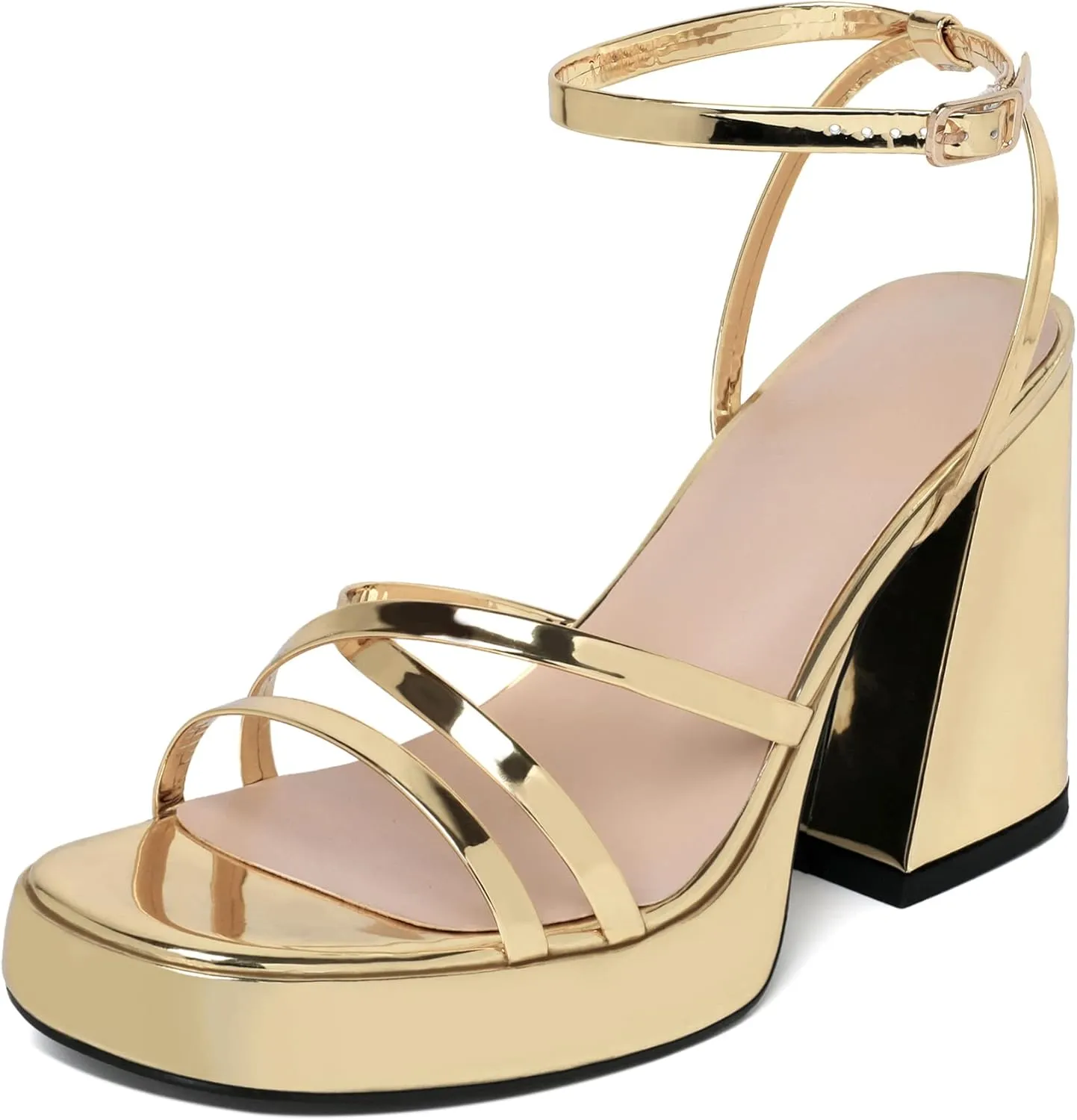 Joseywade Women's Platform Chunky Block High Heels Strappy Ankle Strap Heeled Sandals 4 Inch Open Toe Dress Shoes