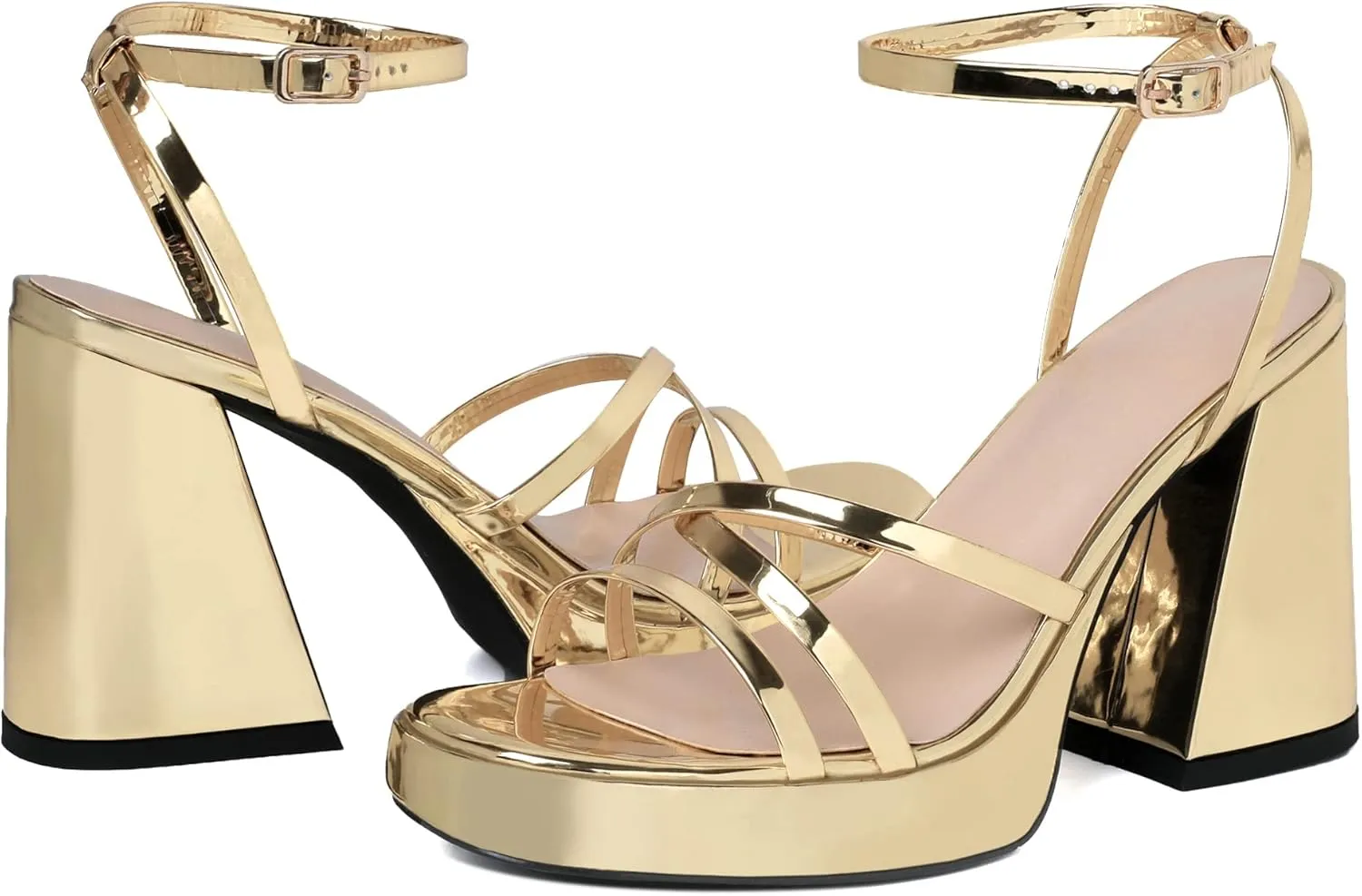 Joseywade Women's Platform Chunky Block High Heels Strappy Ankle Strap Heeled Sandals 4 Inch Open Toe Dress Shoes