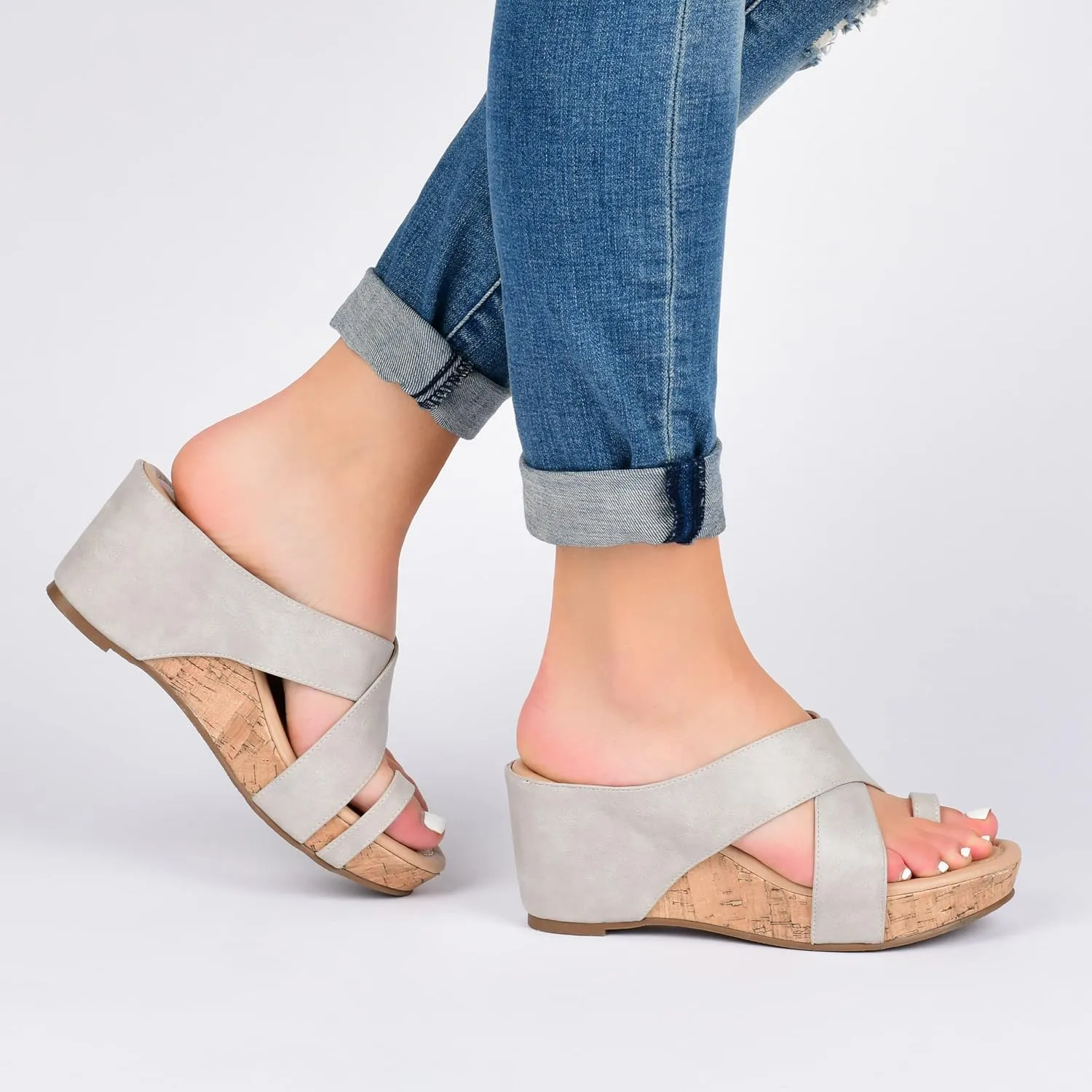 Journee Womens Rayna Tru Comfort Foam Wedge Heel Slip On Sandals