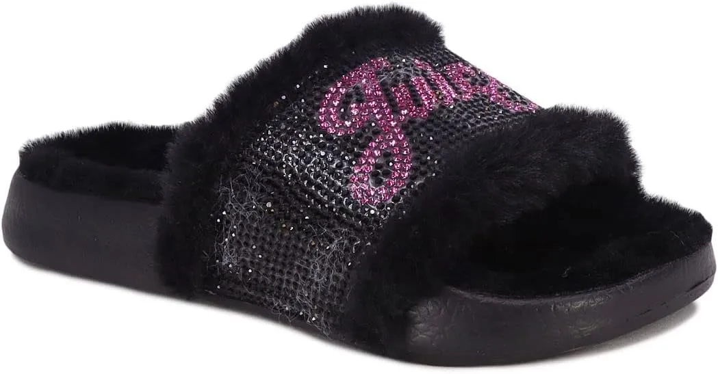 JUICY COUTURE Kids Girls - Slide Slipper Sandals With Faux Fur Slipper Sandals, Furry Slides, Girls Slip On Slippers