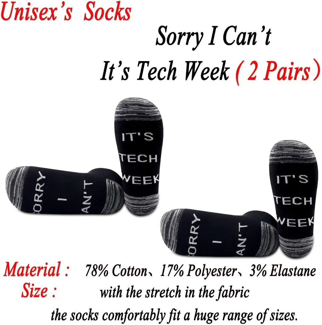 JXGZSO 2 Pairs Theatre Socks - Funny Tech Week Socks, Gifts for Sorry I Can't It's Tech Week Fans