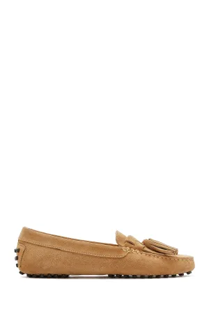 Kadın Camel Püsküllü Süet Deri Loafer