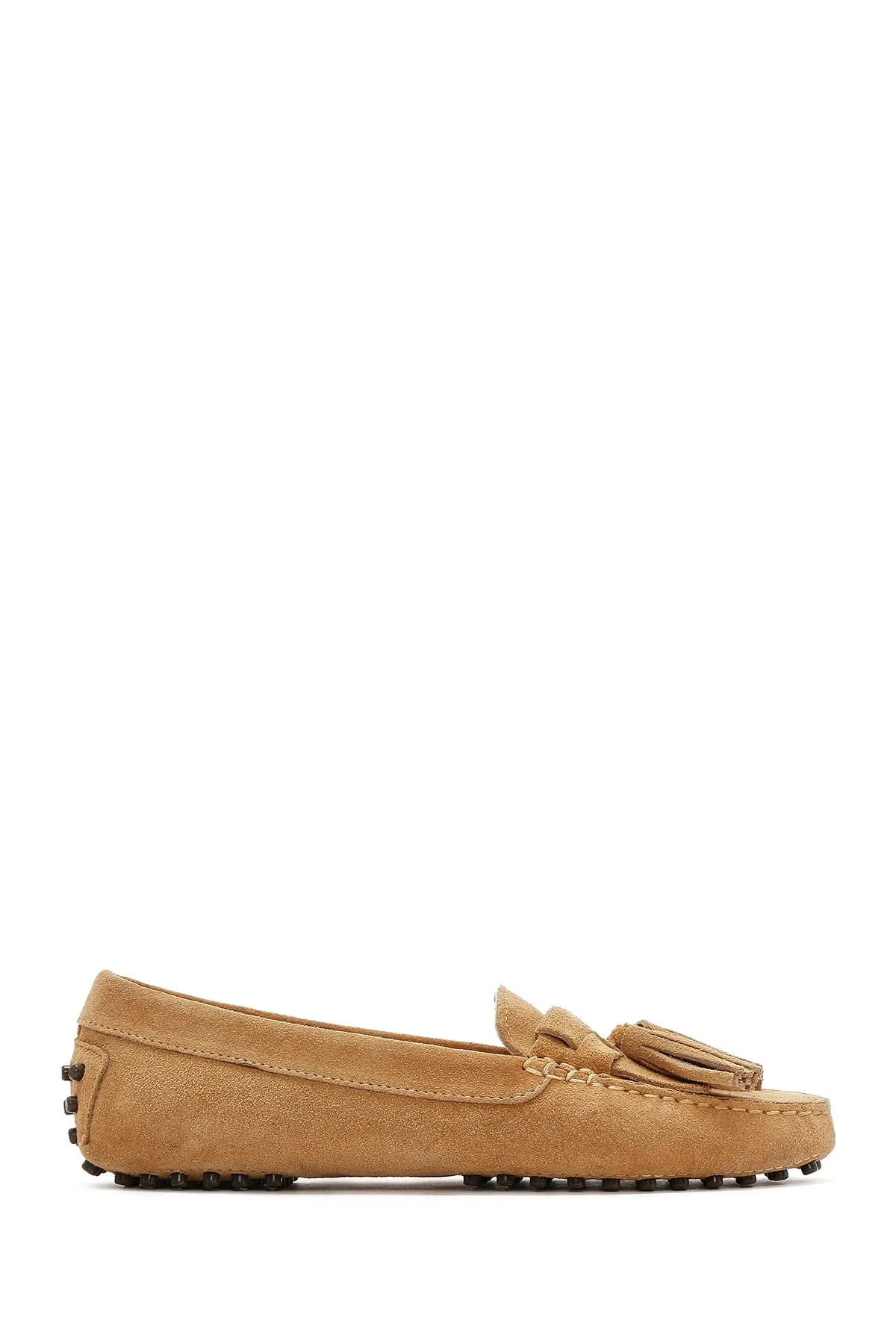 Kadın Camel Püsküllü Süet Deri Loafer