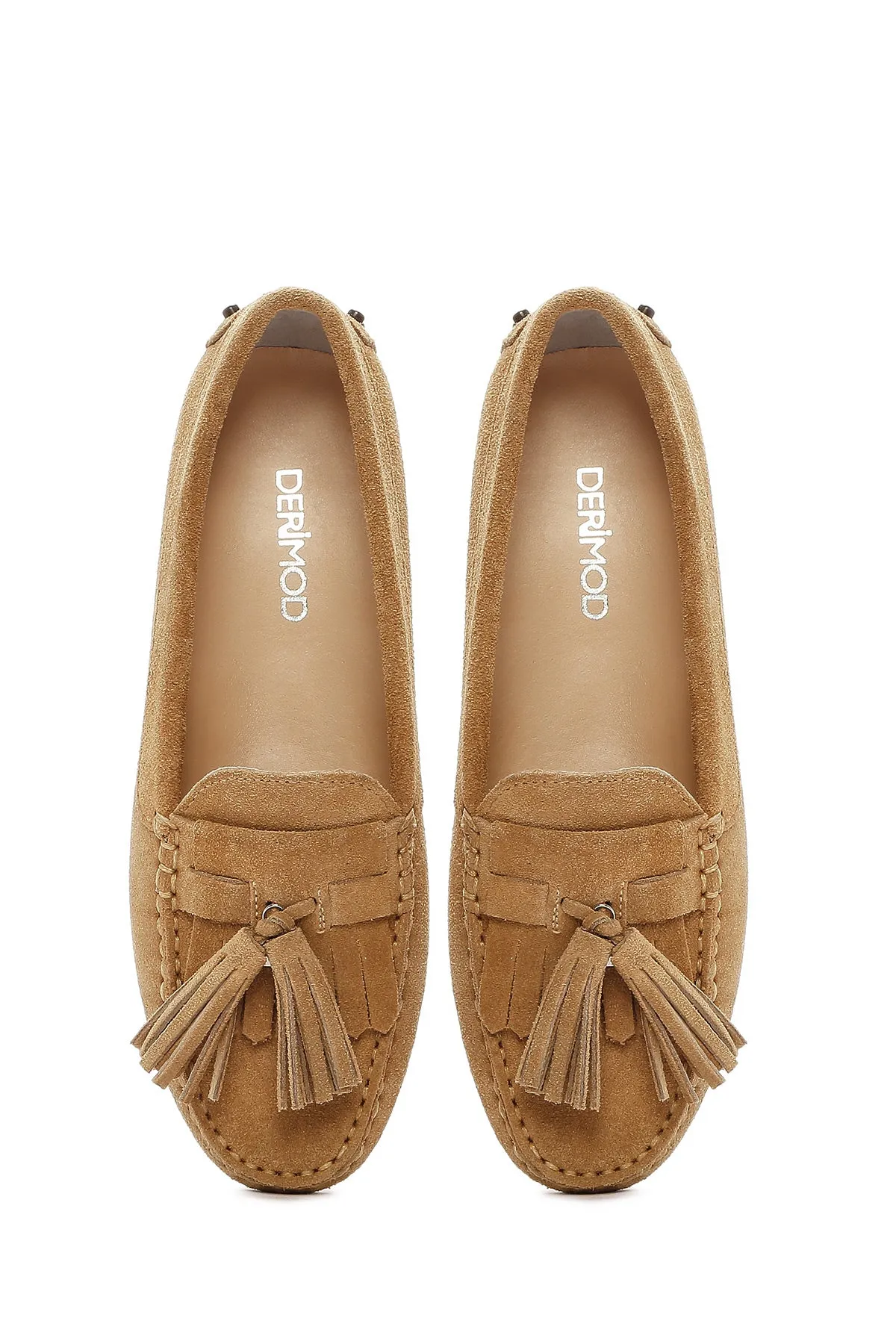Kadın Camel Püsküllü Süet Deri Loafer