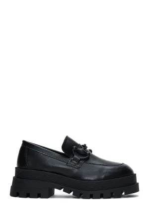 Kadın Siyah Kalın Tabanlı Maskülen Loafer