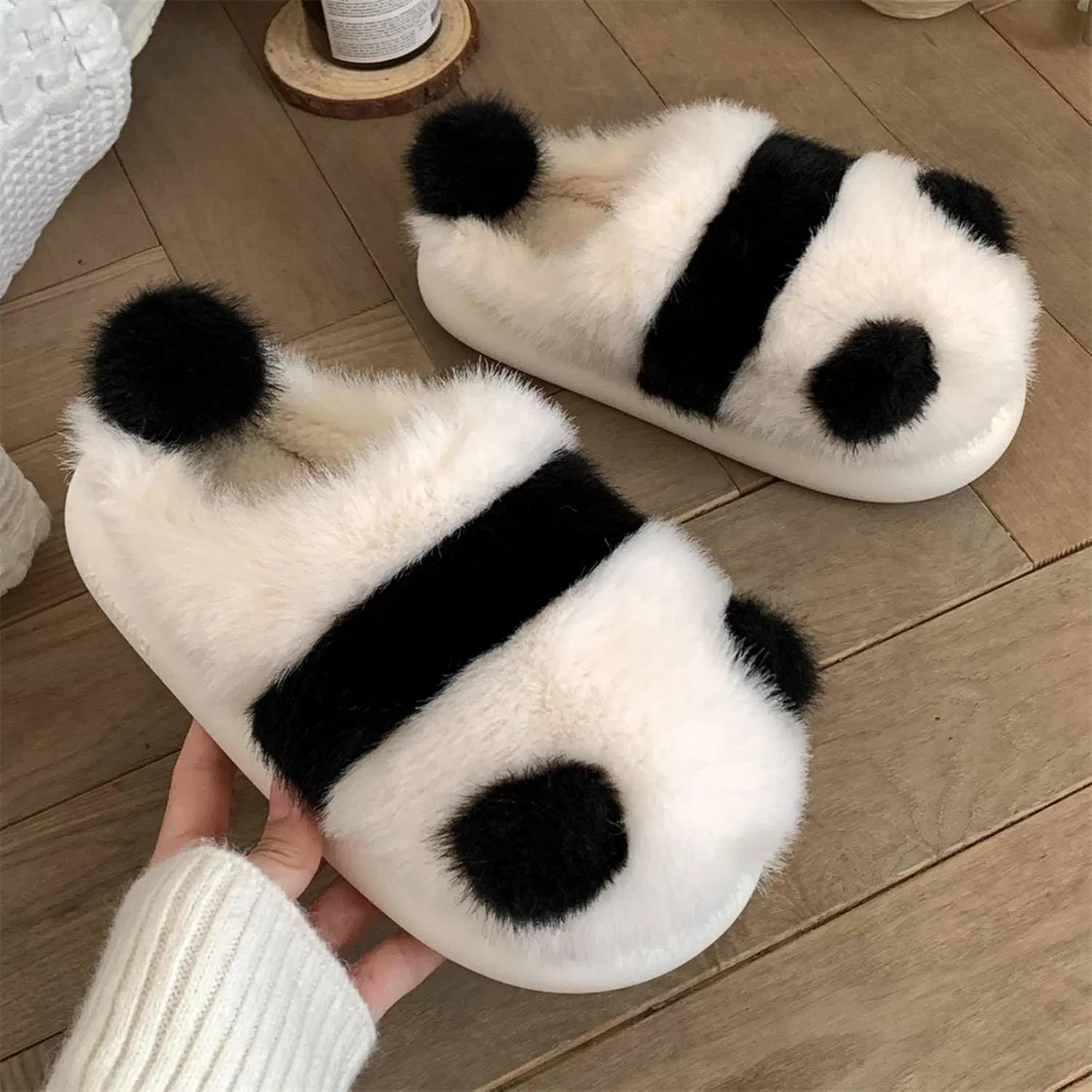 KazUp Soft and Adorable Panda Shape Slippers Winter Warm Plush Thick Bottom Soft Closed-Toe Slippers