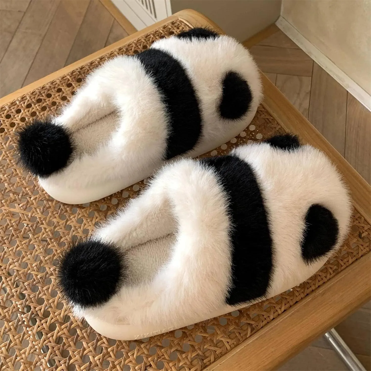 KazUp Soft and Adorable Panda Shape Slippers Winter Warm Plush Thick Bottom Soft Closed-Toe Slippers