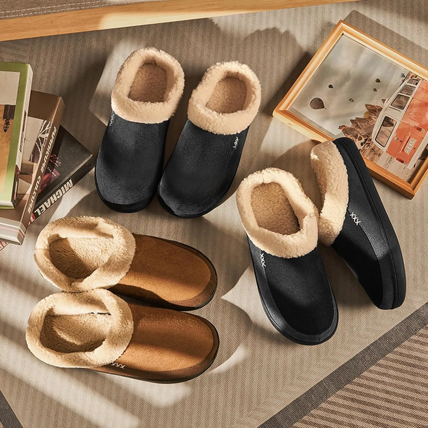 Kervaky Men's Cotton Slippers - Memory Foam, Comfortable Indoor & Outdoor Home Shoes