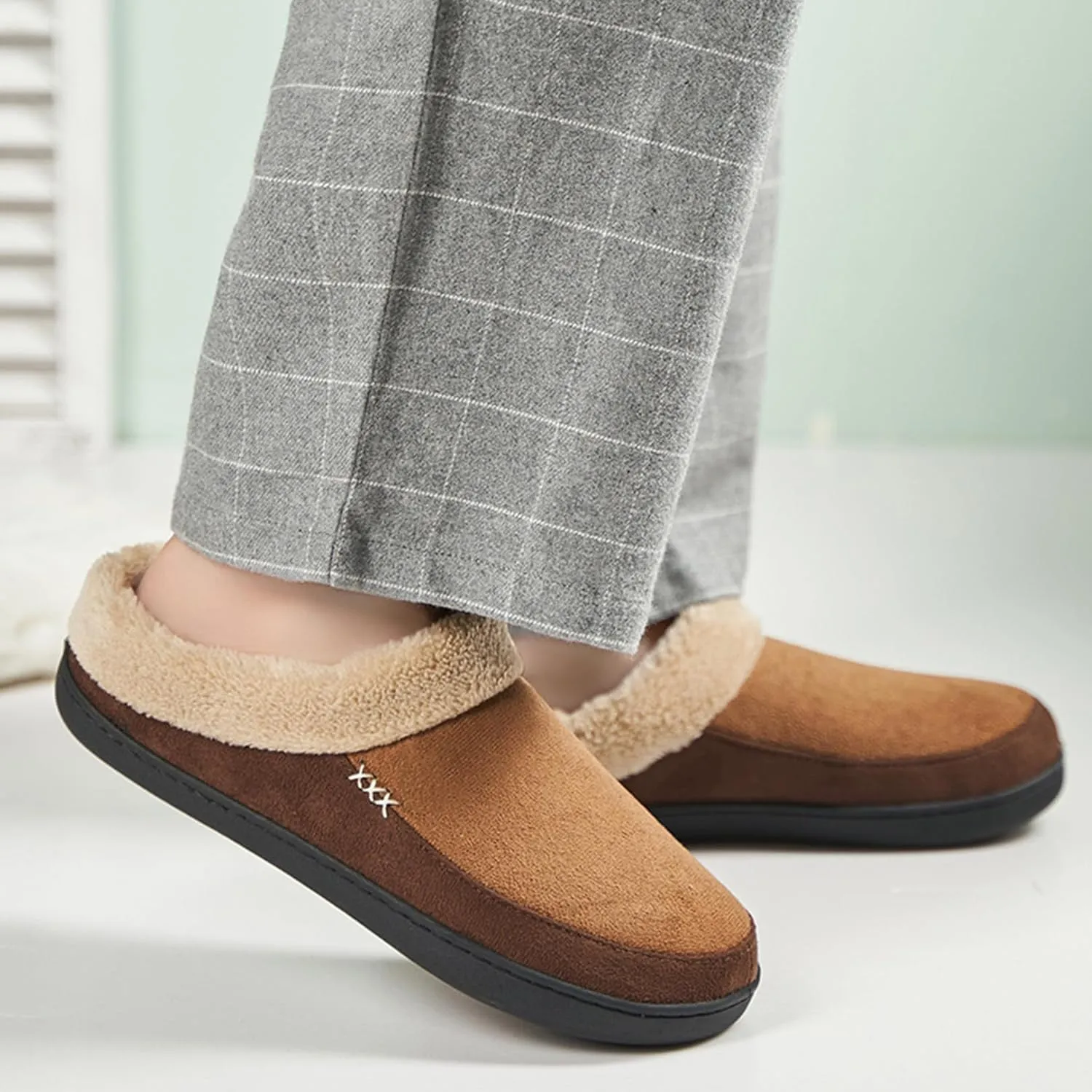 Kervaky Men's Cotton Slippers - Memory Foam, Comfortable Indoor & Outdoor Home Shoes