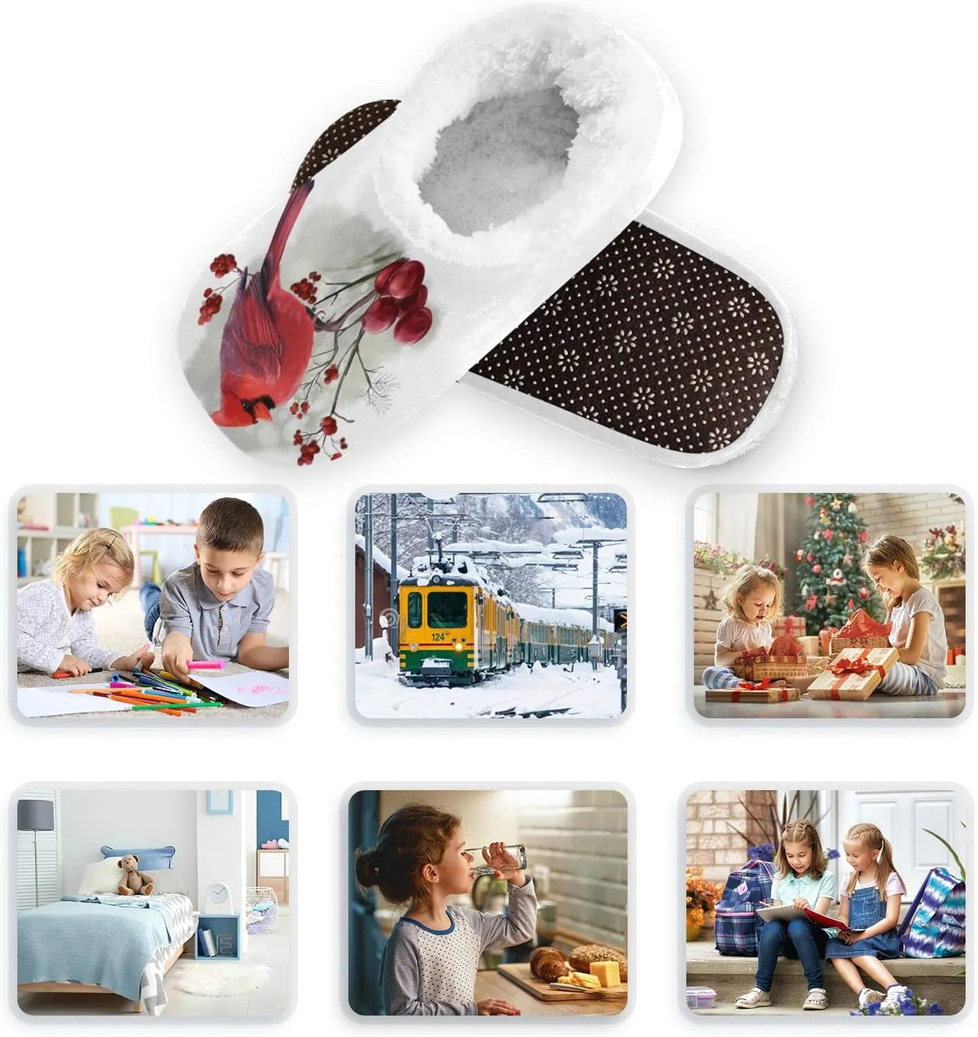 Kids Boys Girls Slippers Soft Memory Foam Indoor Toddler House Slipper Non Slip Spa Travel Household Shoes for Winter Home Bedroom Christmas Halloween Cow Car Duck Leopard..