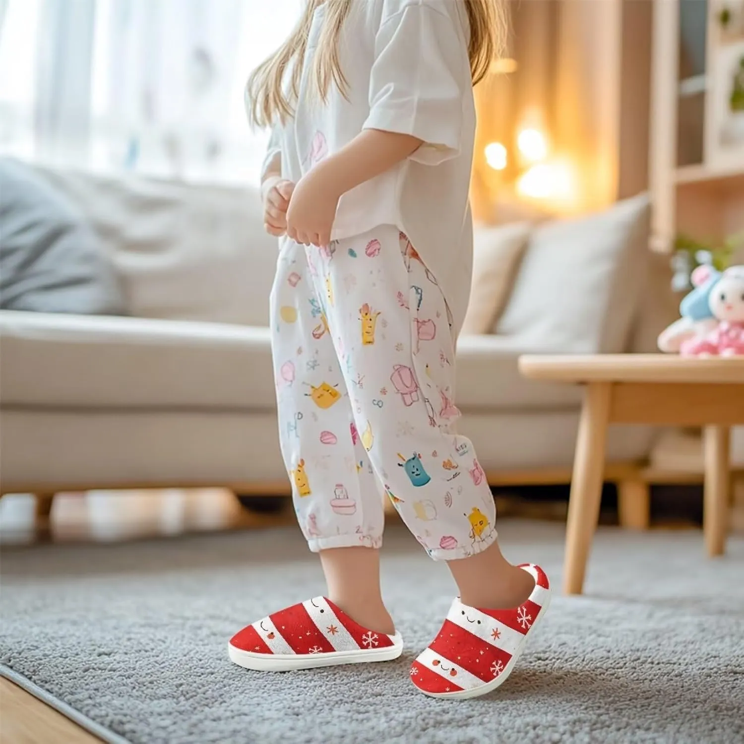 Kids Christmas Cotton Slipper Soft Warm Winter Plush Outdoor Slipper Flannel Fuzzy Home Non-Slip Slippers for Litter Kid US 9-15