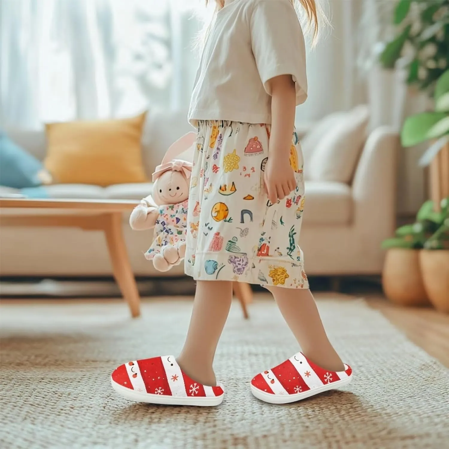 Kids Christmas Cotton Slipper Soft Warm Winter Plush Outdoor Slipper Flannel Fuzzy Home Non-Slip Slippers for Litter Kid US 9-15