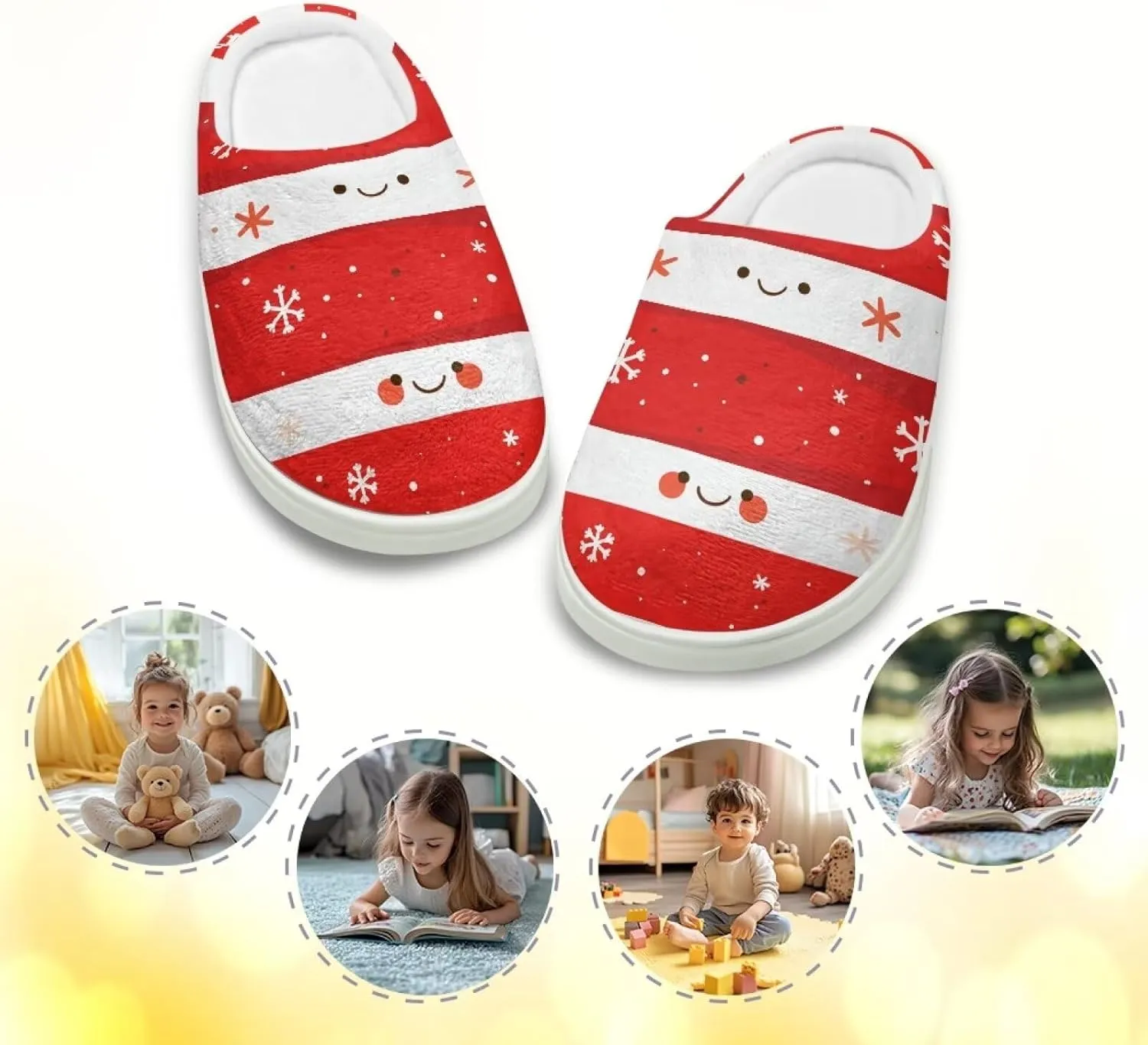 Kids Christmas Cotton Slipper Soft Warm Winter Plush Outdoor Slipper Flannel Fuzzy Home Non-Slip Slippers for Litter Kid US 9-15