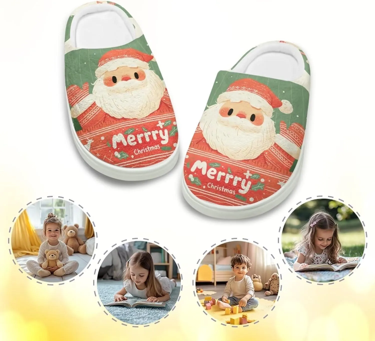 Kids Christmas Cotton Slipper Warm Winter Plush Soft Fuzzy Breathable Outdoor Slipper Fluffy Anti-Slip Home Slippers for Litter Kid US 9-15