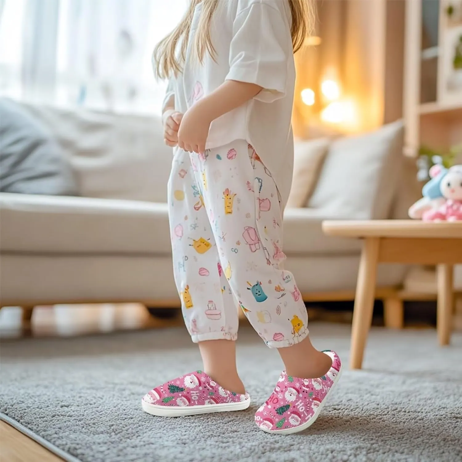 Kids Christmas Cotton Slipper Warm Winter Plush Soft Fuzzy Breathable Outdoor Slipper Fluffy Anti-Slip Home Slippers for Litter Kid US 9-15