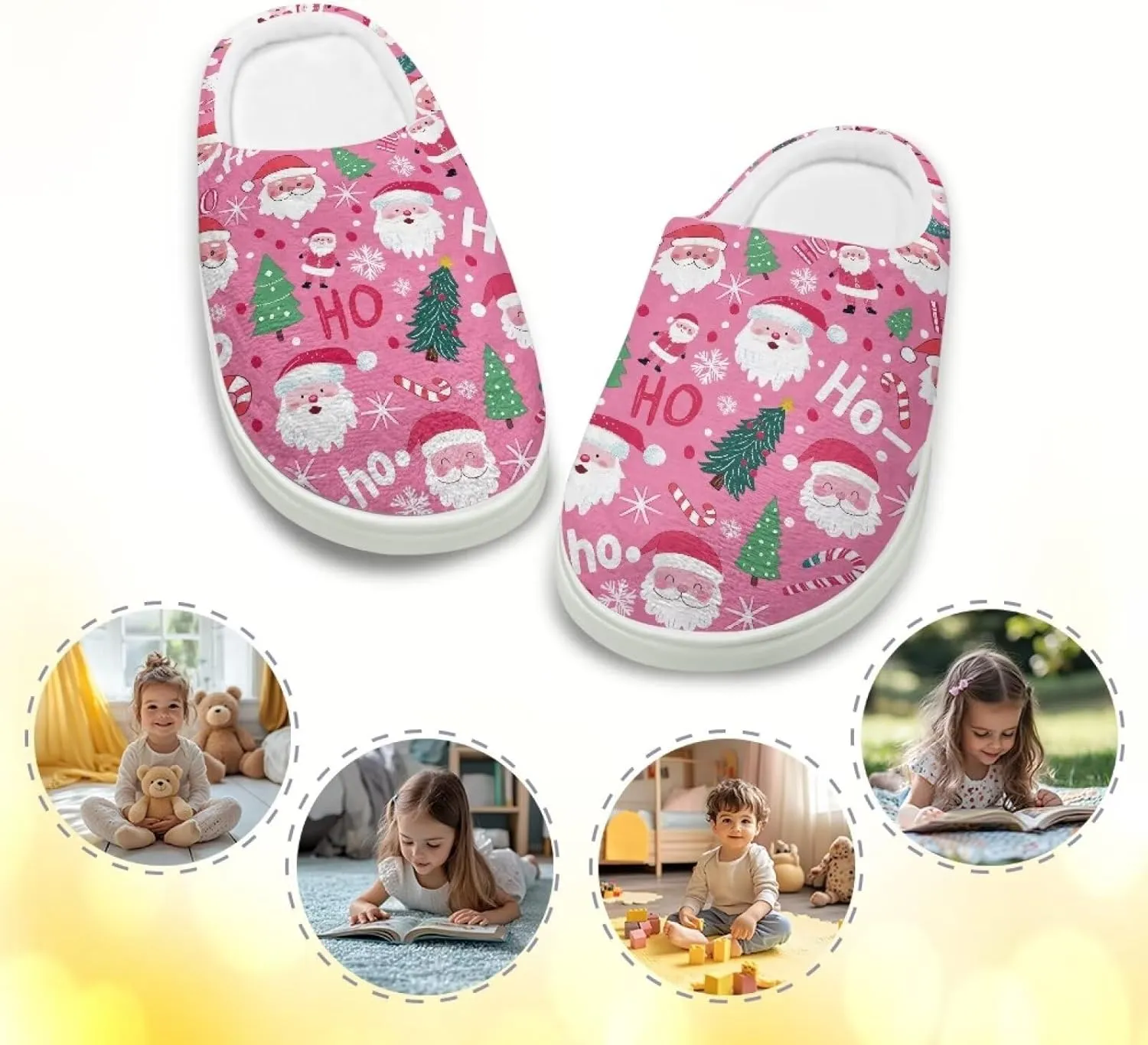 Kids Christmas Cotton Slipper Warm Winter Plush Soft Fuzzy Breathable Outdoor Slipper Fluffy Anti-Slip Home Slippers for Litter Kid US 9-15