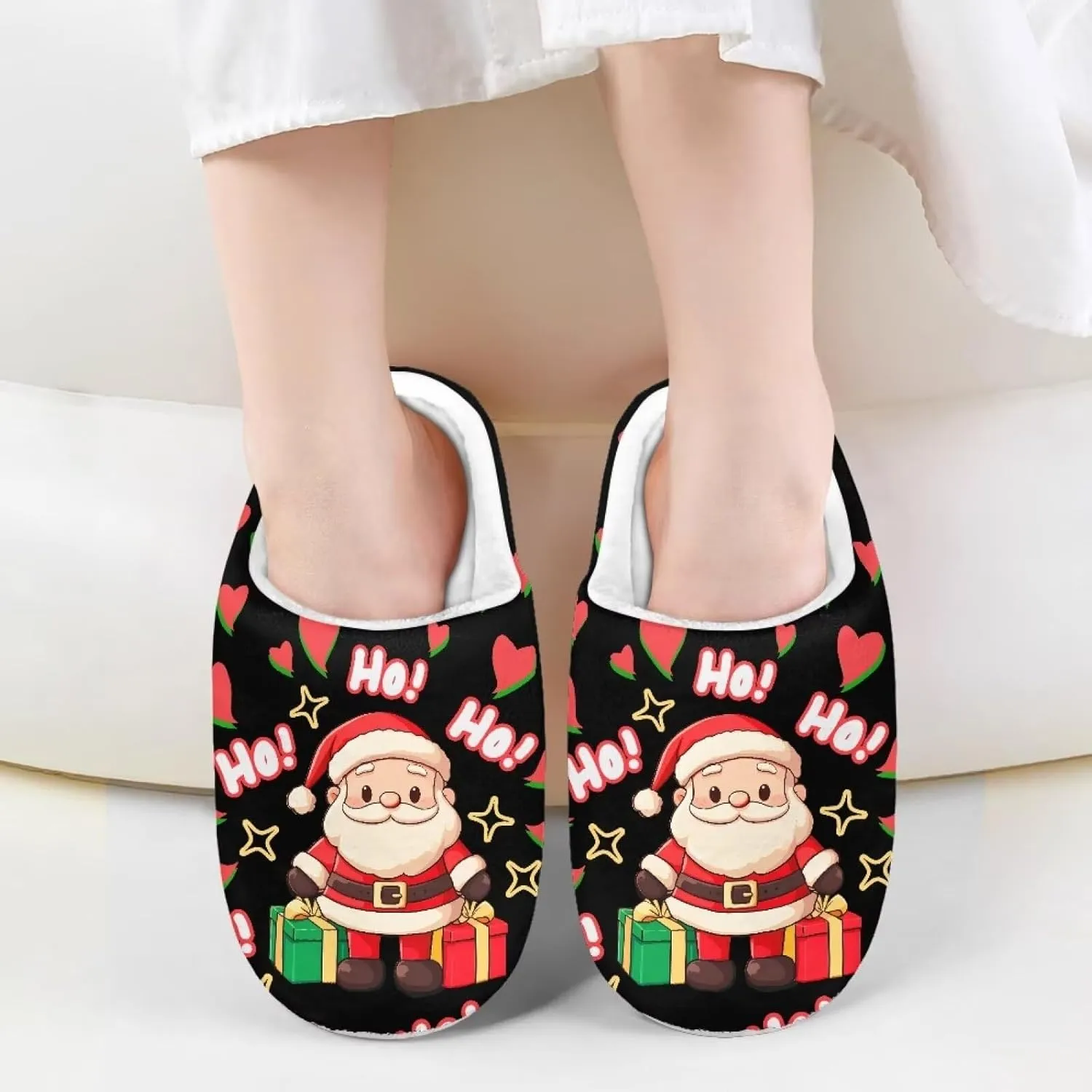 Kids Christmas Plush Slipper Fuzzy Soft Cotton Floral Non-Slip Home Slipper Comfort Winter Outdoor Slipper for Kid